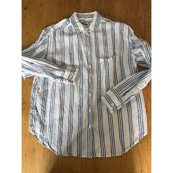 AYR Tops - AYR The Deep End Blue White Striped Linen Shirt One Pocket Button Front Size S